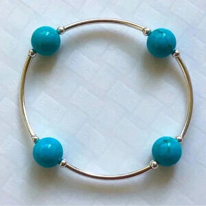 Handmade Blessing Bracelet Stretch 925 Sterling Silver Turquoise Howlite